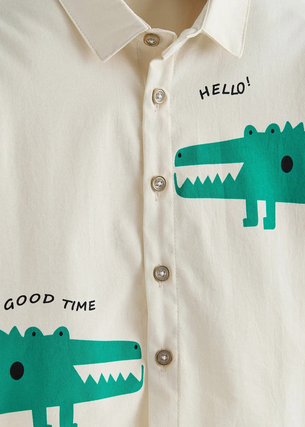 Kids Cartoon Printed Cotton Shirt & Denim Cargo Pants Co-Ord Set | Premium 2-Piece Casual Outfit for Boys & Girls